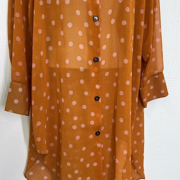 Zara - Polkadot Cream And Orange Button Down Long Chiffon Top Size Medium - Picture 10 of 13